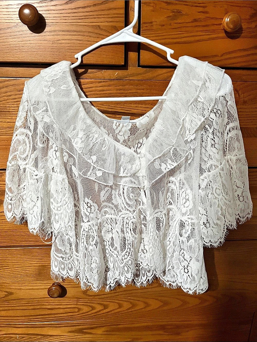 And Now This Ruffled Lace Blouse & White Short Sleeve